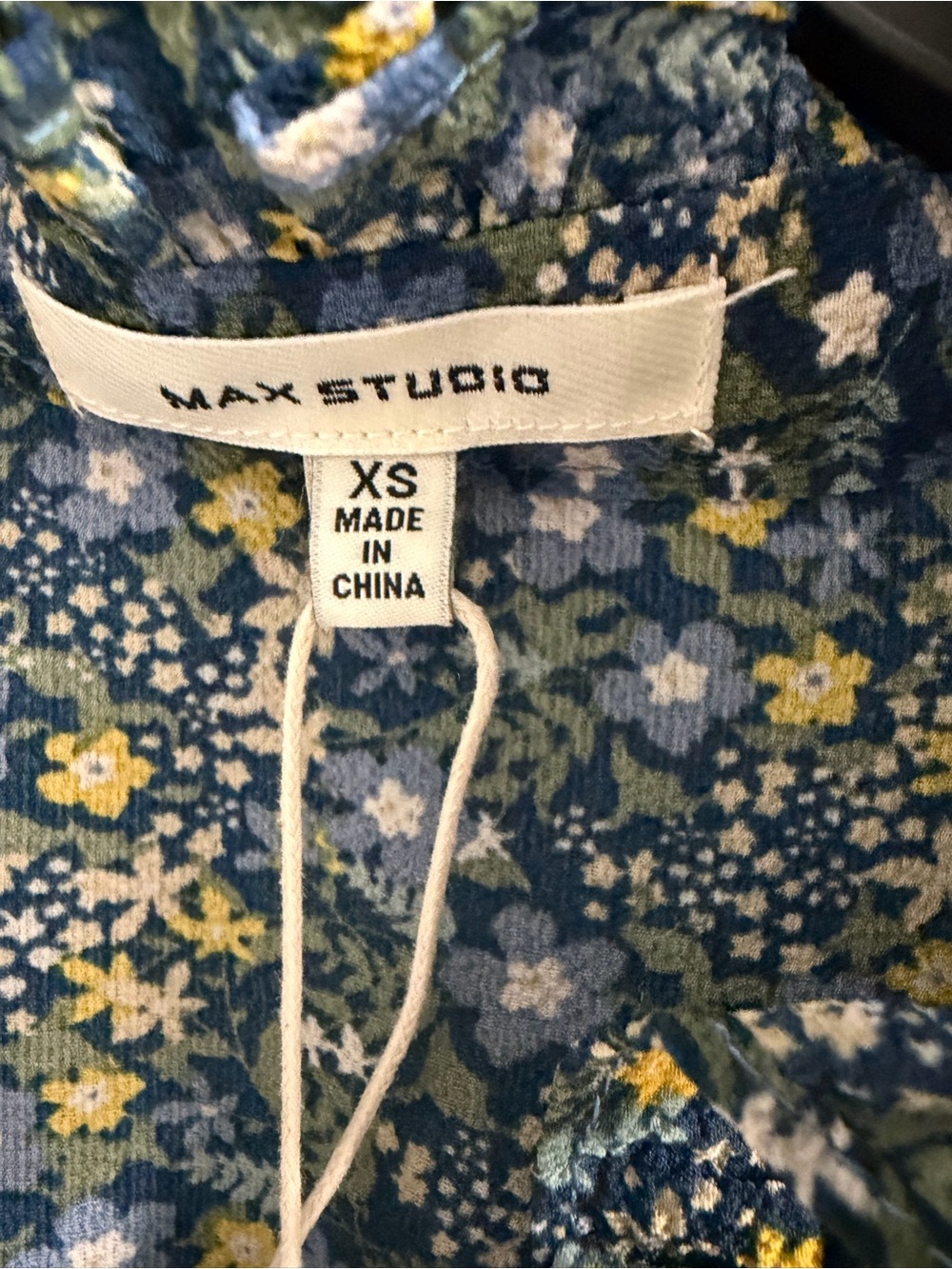 Max Studio Floral Smocked Midi Maxi Dress XS Blue Yellow Puff Sleeve - Picture 7 of 12